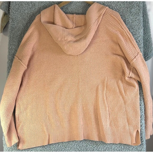 Aerie Waffle Knit Women Oversized Hoodie Sweater L Peach Coastal Grandmother - Picture 2 of 7